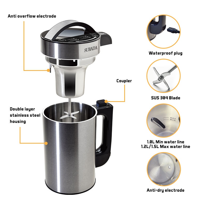 Machine à Lait De Soja Commercial Soup Maker 1100w Résistant à L'eau
